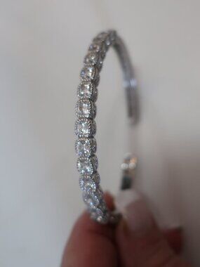 Womens Judith Ripka Sterling Silver 925 CZ Round Diamonique Cuff Bracelet